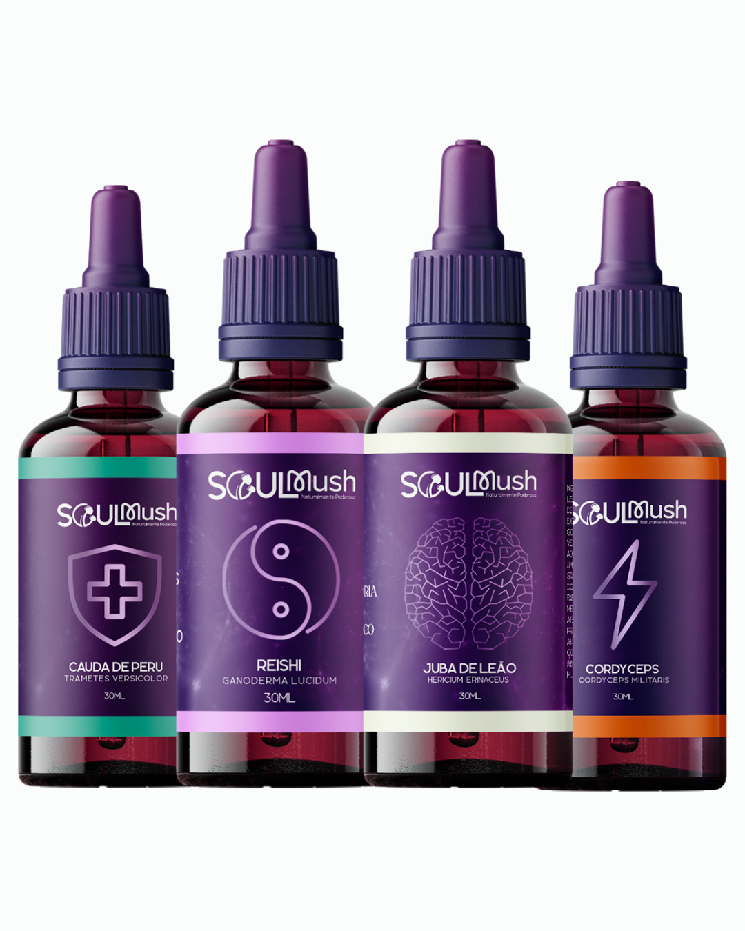Kit 4 unidades de 30 ml - Cauda de Peru + Cordyceps + Juba de Leão + Reishi